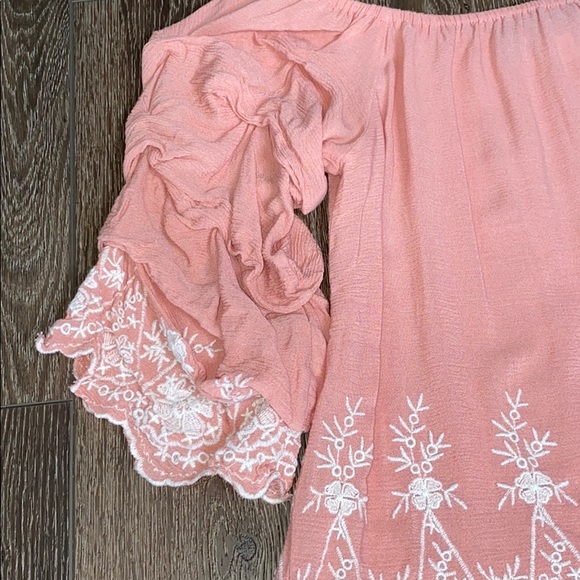 Blue Rain off-shoulder top w/white embellishments - Picture 2 of 4